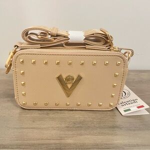 NEW Valentino Orlandi Taupe Gold Studded Crossbody Shoulder Bag Purse NWT